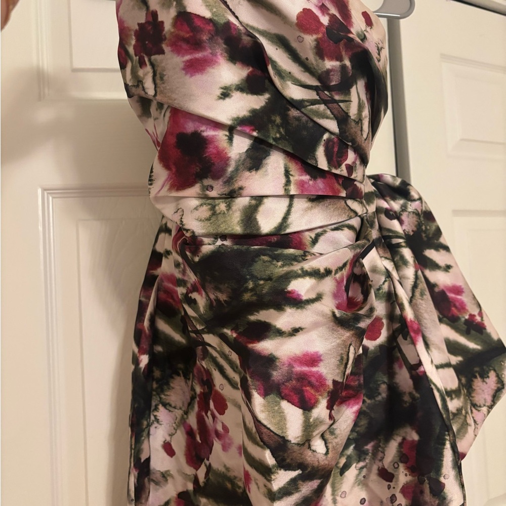 Badgley Mischka Strapless Formal Dress - Pink and Green Floral